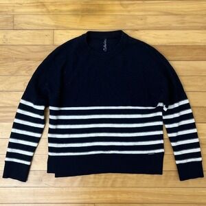 Saint James Mademoiselle Striped Wool Sweater Navy White Made in France Crewneck